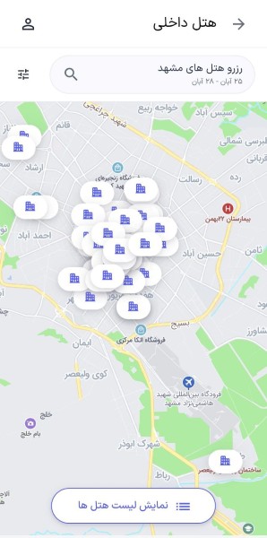 نمایش هتل ها روی نقشه